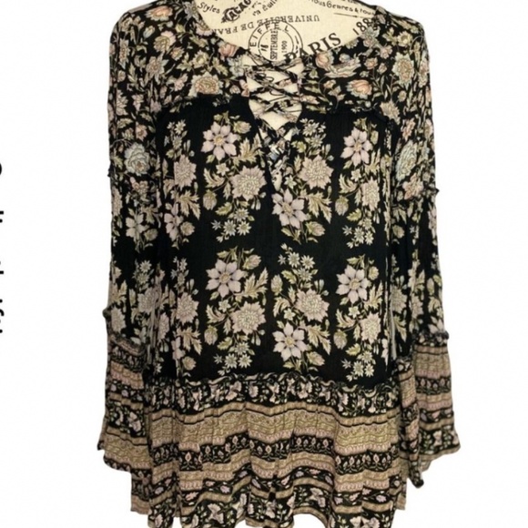 American Eagle Outfitters Boho Bell sleeve Bag dress with Lace up V neck Chest - Picture 9 of 16